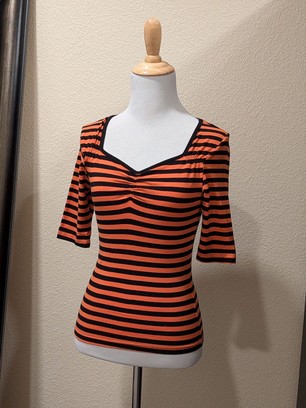 Hell Bunny Orange Black Striped Sweetheart Top XS Halloween Pinup